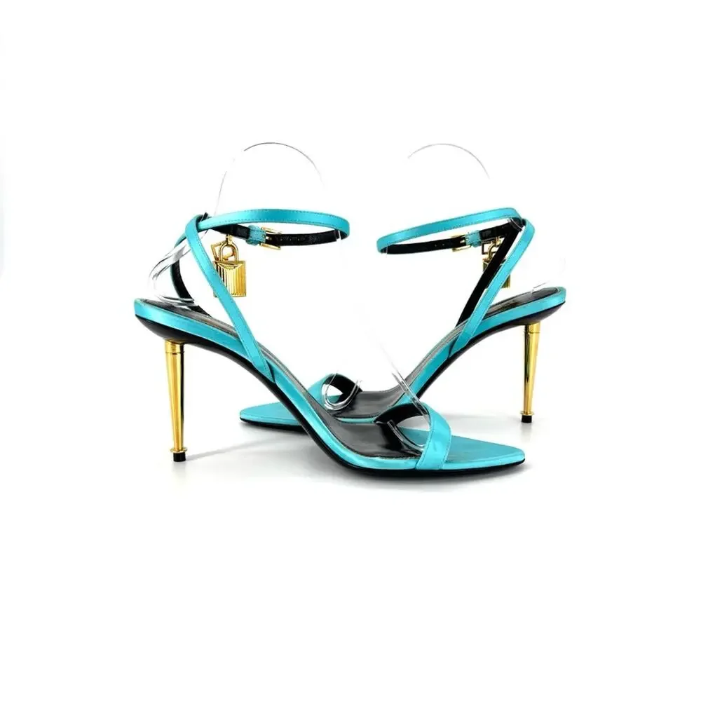 Tom Ford Padlock and Key Aqua Strappy Pointed Toe Heeled Sandals 38 - Picture 4 of 8